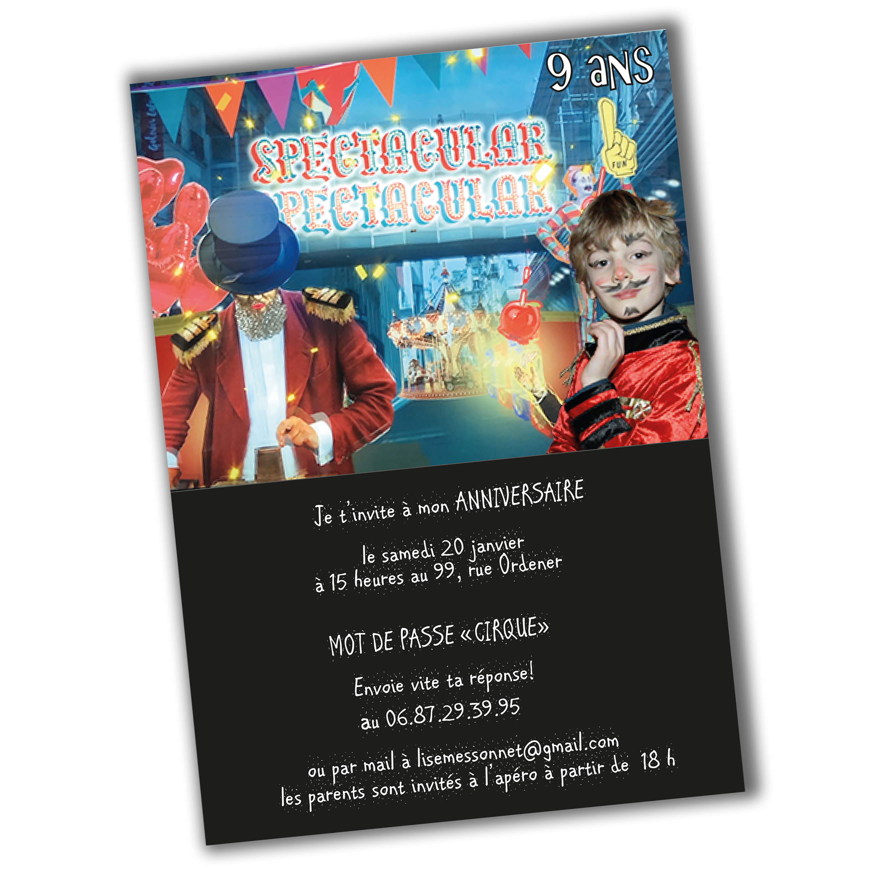carte d'invitation Leo 9 ans